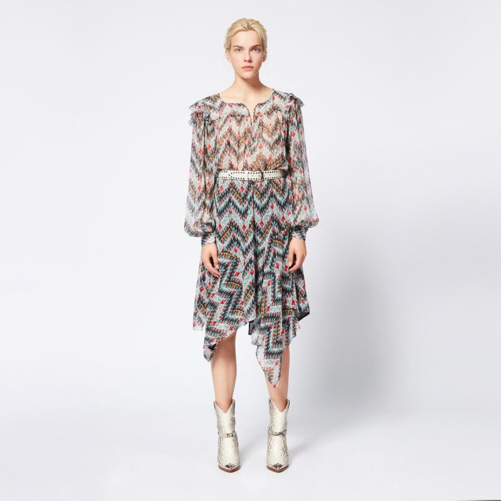 Isabel Marant Etoile "Enna" Asymetrical Printed Silk Dress, size 40 (fits 8/10)